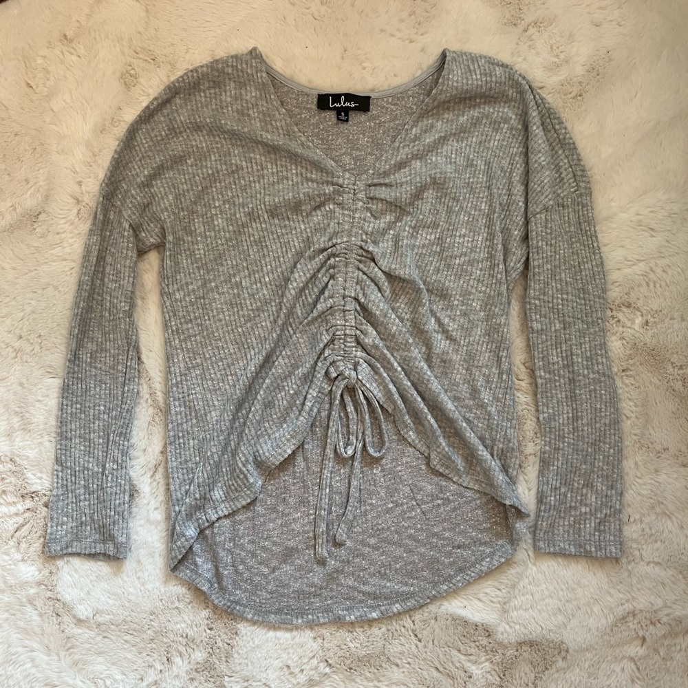 BLACK FRIDAY SALE: Grey Long Sleeve Adjustable Cropped Top